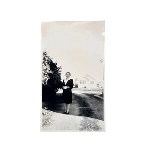Vtg Lady Posing in Driveway Original Monochrome Photography Found